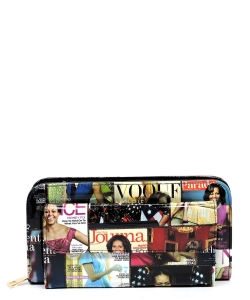 Magazine Cover Collage Front Pocket Clutch Crossbody Wallet OA049 BLACK/MULTI